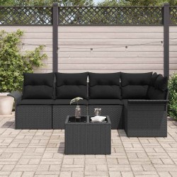 Ensemble de canapé de jardin avec coussin 6 pcs Noir Poly rotin 565104565104