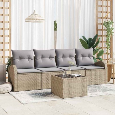 Ensemble de canapé de jardin 5 pcs Beige et gris polyrotin 565221565221