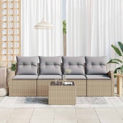 Ensemble de canapé de jardin 5 pcs Beige et gris polyrotin 565221565221