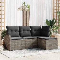 Ensemble de Canapés avec coussin 4 pcs Gris polyrotin 565224565224
