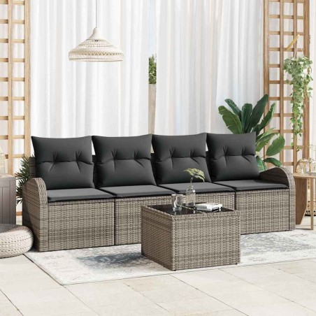 Ensemble de canapé de jardin avec stockage 5 pcs Gris polyrotin 565227565227