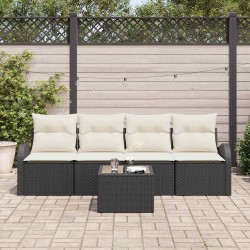 Ensemble de canapé de jardin 5 pcs Noir et Crème polyrotin 565228565228