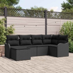 Ensemble de canapé de jardin avec coussin 6 pcs Noir Poly rotin 565234565234