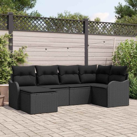 Ensemble de canapé de jardin avec coussin 6 pcs Noir Poly rotin 565234565234