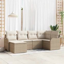 Ensemble de canapé de jardin 6 pcs Beige et blanc Poly rotin 565237565237