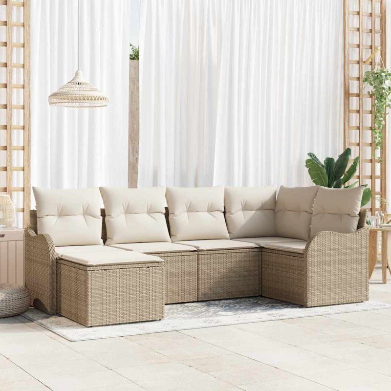 Ensemble de canapé de jardin 6 pcs Beige et blanc Poly rotin 565237565237