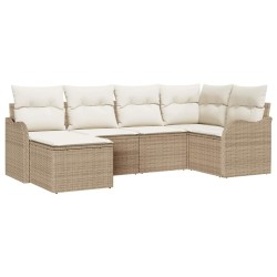Ensemble de canapé de jardin 6 pcs Beige et blanc Poly rotin 565237565237