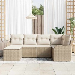 Ensemble de canapé de jardin 6 pcs Beige et blanc Poly rotin 565237565237
