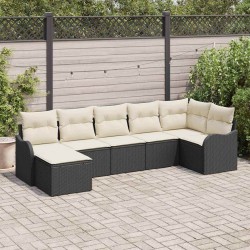 Ensemble de canapé de jardin 7 pcs Noir et blanc Poly rotin 565241565241