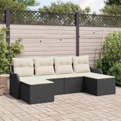 Ensemble de canapé de jardin 6 pcs Noir et blanc Poly rotin 565242565242