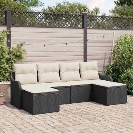Ensemble de canapé de jardin 6 pcs Noir et blanc Poly rotin 565242565242