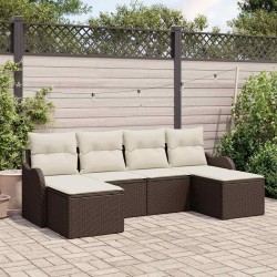 Ensemble de canapé de jardin 6 pcs Marron et blanc Poly rotin 565243565243