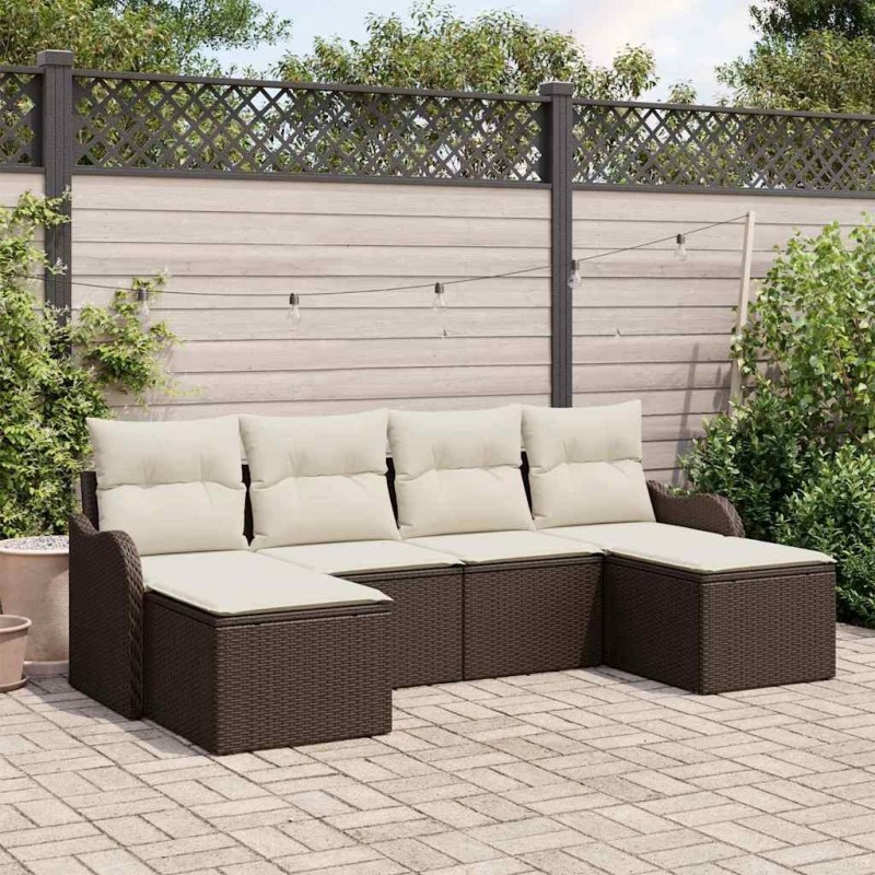 Ensemble de canapé de jardin 6 pcs Marron et blanc Poly rotin 565243565243