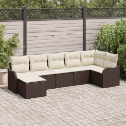Ensemble de canapé de jardin 7 pcs Marron et blanc Poly rotin 565244565244