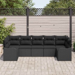 Ensemble de canapé de jardin 7 pcs Noir Poly rotin 565245565245
