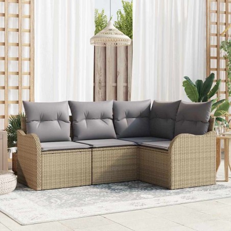 Ensemble de canapé de jardin 4 pcs Beige polyrotin 565249565249