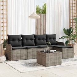 Ensemble de canapé de jardin avec coussin 6 pcs Noir Poly rotin 565250565250