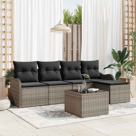 Ensemble de canapé de jardin avec coussin 6 pcs Noir Poly rotin 565250565250