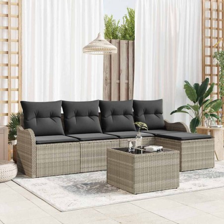 Ensemble de canapé de jardin avec coussin 6 pcs Gris Poly rotin 565251565251
