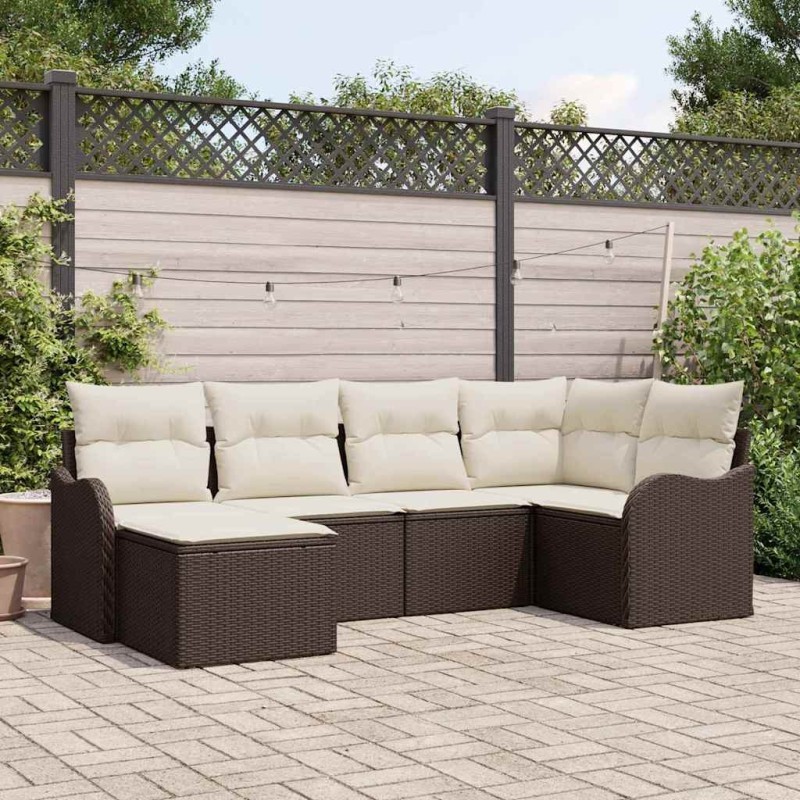 Ensemble de canapé de jardin 6 pcs Marron et blanc Poly rotin 565257565257