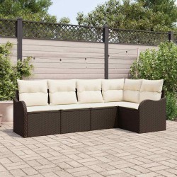Ensemble de canapé de jardin 5 pcs Marron polyrotin 565258565258