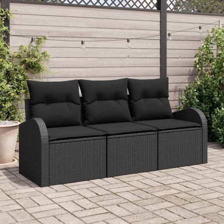 Ensemble de canapé de jardin 3 pcs Noir Poly rotin 565263565263