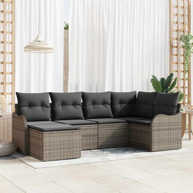 Ensemble de canapé de jardin avec coussin 6 pcs Gris Poly rotin 565266565266