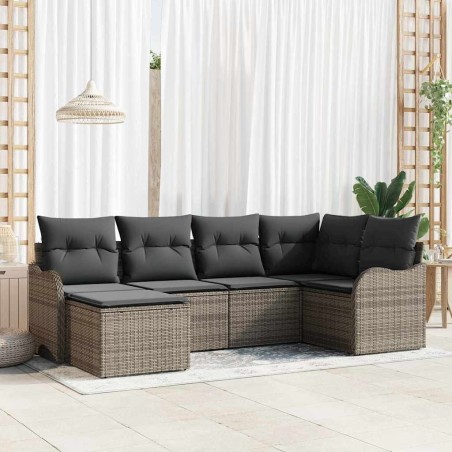 Ensemble de canapé de jardin avec coussin 6 pcs Gris Poly rotin 565266565266