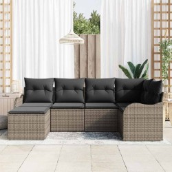 Ensemble de canapé de jardin avec coussin 6 pcs Gris Poly rotin 565266565266