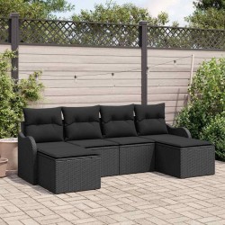 Ensemble de canapé de jardin avec coussin 6 pcs Noir Poly rotin 565275565275