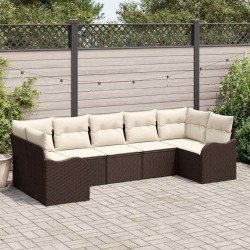Ensemble de canapé de jardin 7 pcs Marron et blanc Poly rotin 565276565276
