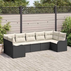 Ensemble de canapé de jardin 7 pcs Noir et blanc Poly rotin 565305565305