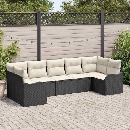 Ensemble de canapé de jardin 7 pcs Noir et blanc Poly rotin 565305565305
