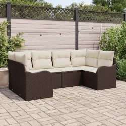 Ensemble de canapé de jardin 6 pcs Marron et blanc Poly rotin 565313565313