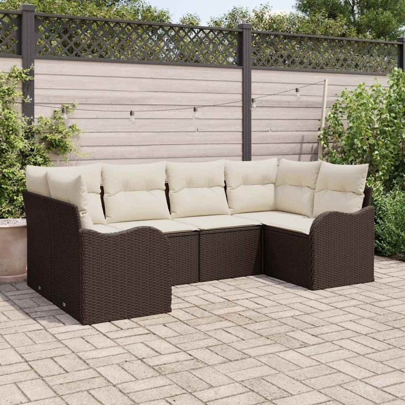 Ensemble de canapé de jardin 6 pcs Marron et blanc Poly rotin 565313565313