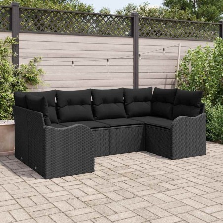 Ensemble de canapé de jardin 6 pcs Noir Poly rotin 565317565317