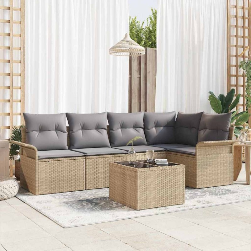 Ensemble de canapé de jardin 6 pcs Beige Poly rotin 565333565333