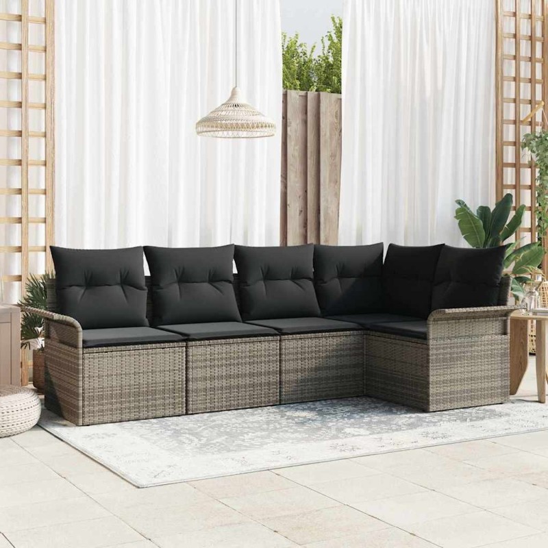 Ensemble de canapé de jardin avec stockage 5 pcs Gris polyrotin 565450565450