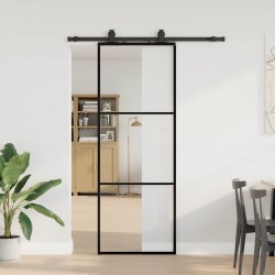 Porte coulissante kit de quincaillerie noir 76x205 cm verre ESG 565577565577