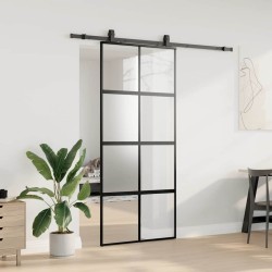 Porte coulissante avec kit de quincaillerie noir 90x205 cm 565580565580