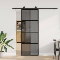 Porte coulissante kit quincaillerie noir 76x205 cm verre trempé 565581565581