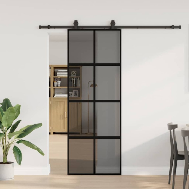 Porte coulissante kit quincaillerie noir 76x205 cm verre trempé 565581565581