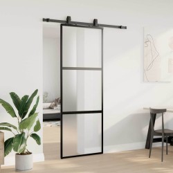 Porte coulissante kit quincaillerie noir 76x205 cm verre trempé 565599565599