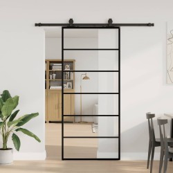 Porte coulissante kit de quincaillerie noir 90x205 cm verre ESG 565603565603