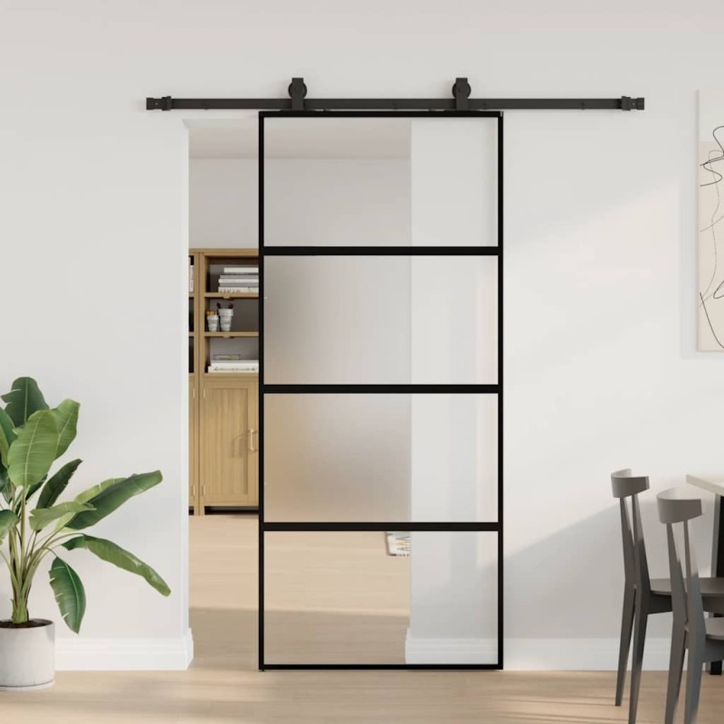 Porte coulissante avec kit de quincaillerie noir 90x205 cm 565607565607