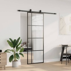 Porte coulissante kit de quincaillerie noir 76x205 cm verre ESG 565613565613