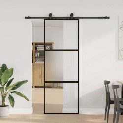 Porte coulissante kit quincaillerie noir 76x205 cm verre trempé 565614565614