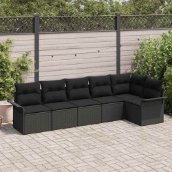 Ensemble de canapé de jardin avec coussin 6 pcs Noir Poly rotin 565627565627