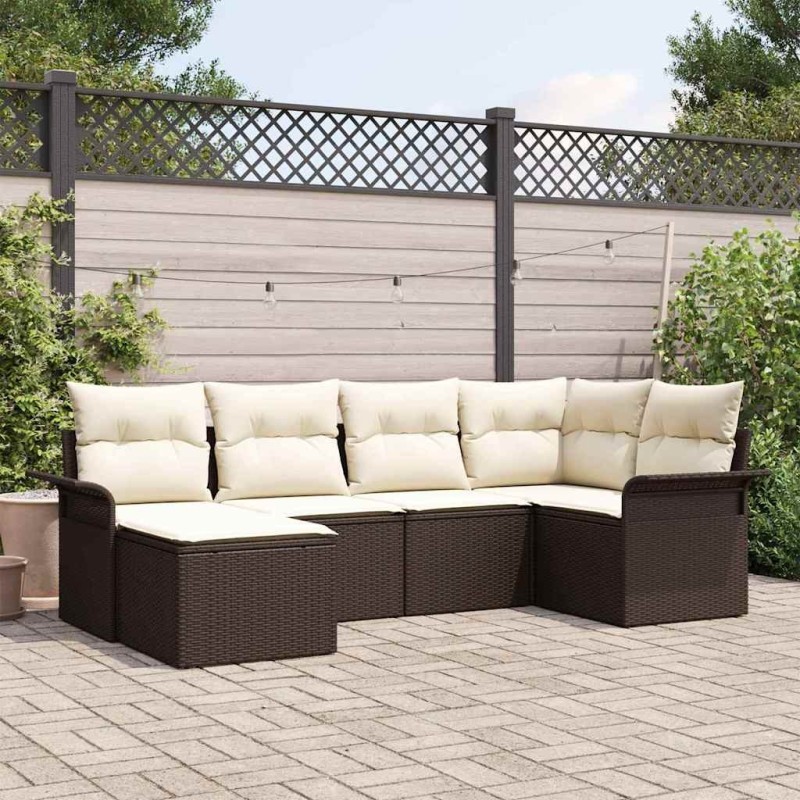 Ensemble de canapé de jardin 6 pcs Marron Poly rotin 565629565629