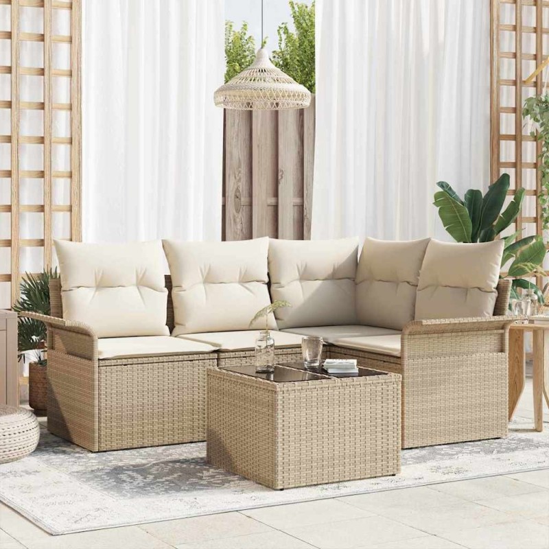 Ensemble de canapé de jardin 5 pcs Beige polyrotin 565635565635